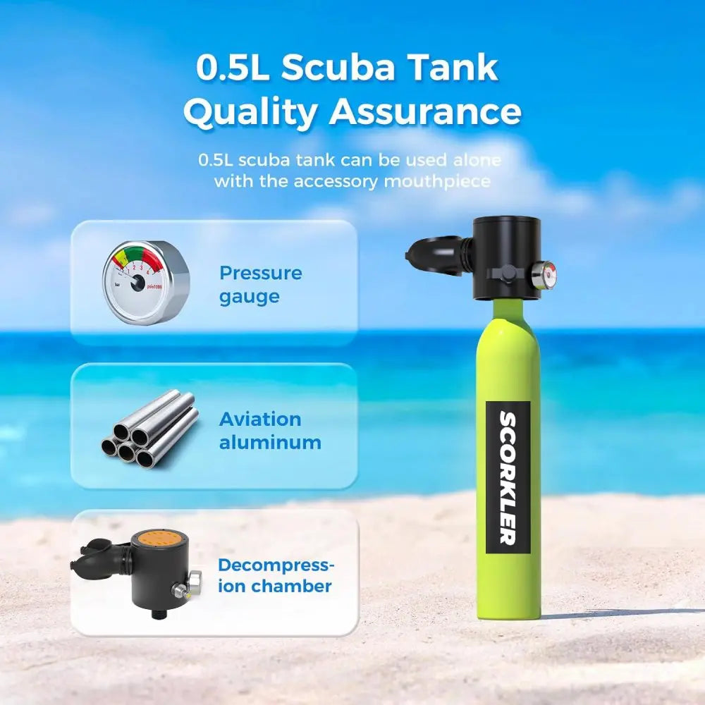 SOCRKLER 0.5L Scuba Diving Tank Set,Mini Oxygen Cylinder with Full Face Snorkel Mask,Portable Travel Diving Kit Christmas Gift