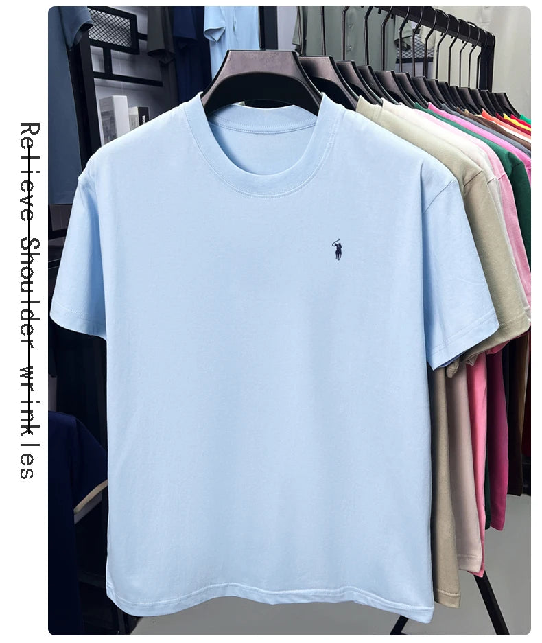 100% cotton men's short sleeve T-shirt fashion brand Paul Pony embroidery summer new high-end comfortable casual round neck top
