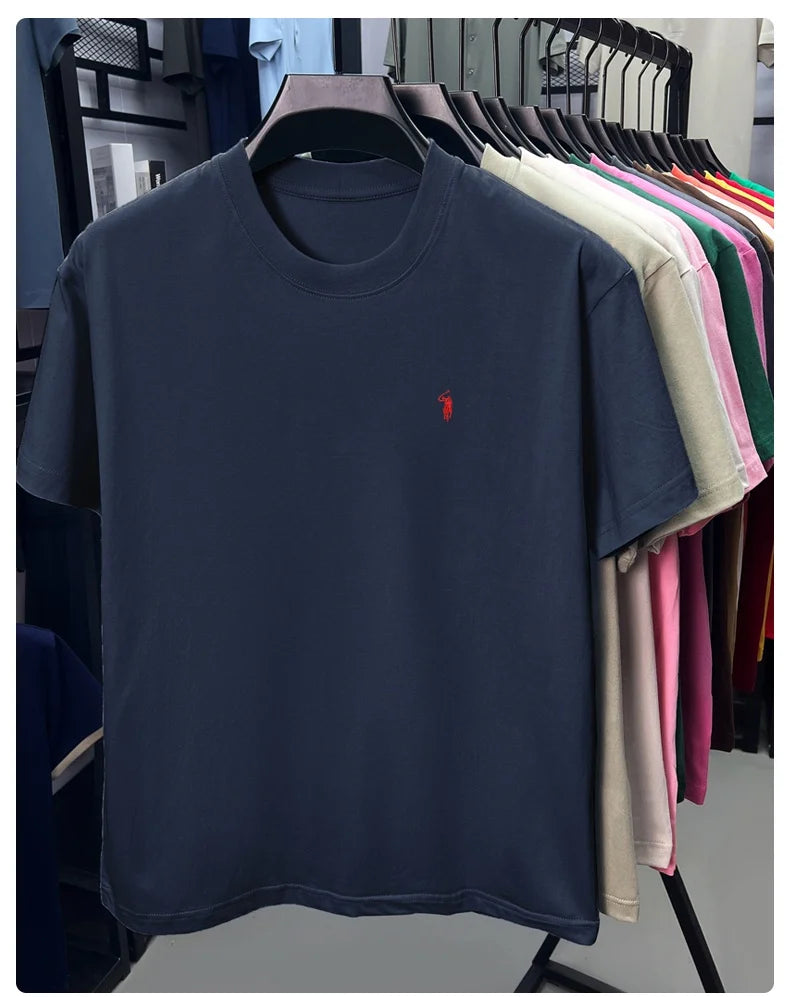 100% cotton men's short sleeve T-shirt fashion brand Paul Pony embroidery summer new high-end comfortable casual round neck top