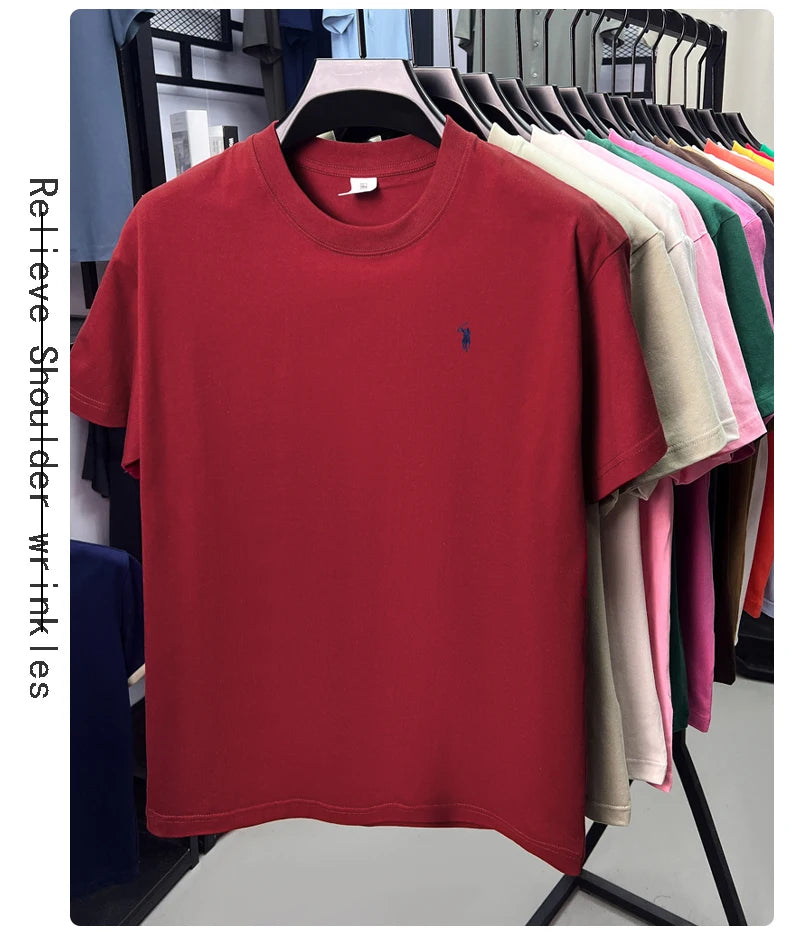 100% cotton men's short sleeve T-shirt fashion brand Paul Pony embroidery summer new high-end comfortable casual round neck top