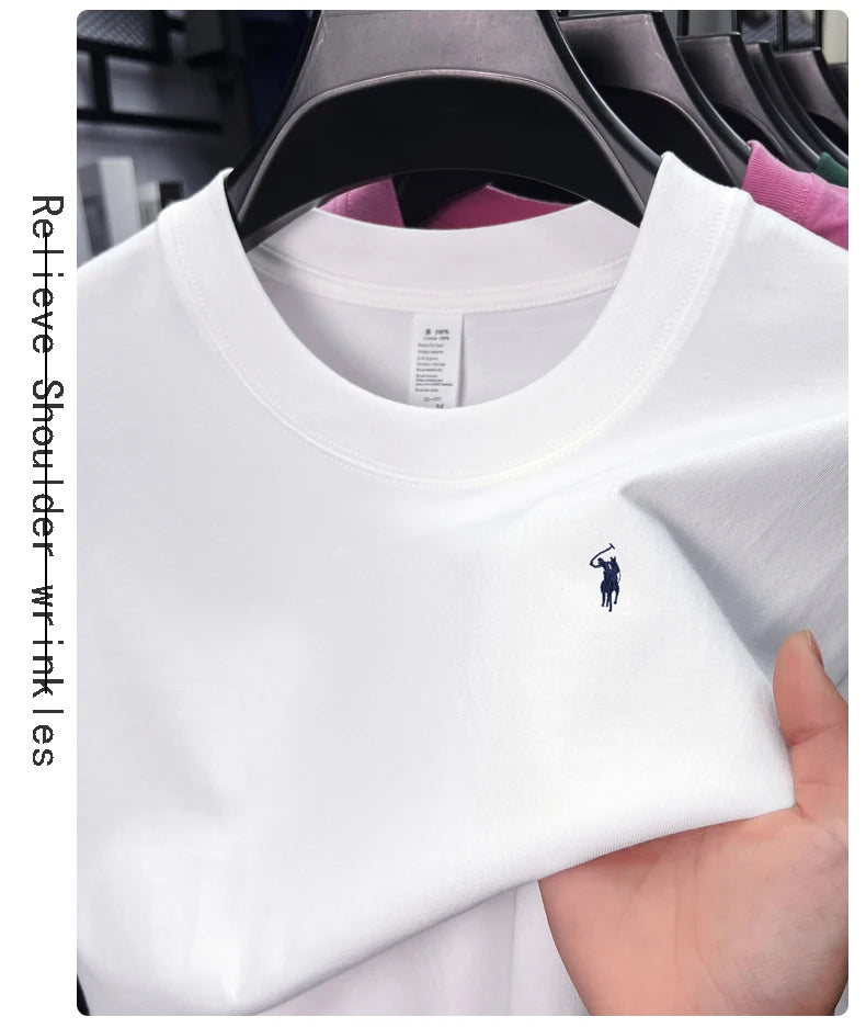 100% cotton men's short sleeve T-shirt fashion brand Paul Pony embroidery summer new high-end comfortable casual round neck top