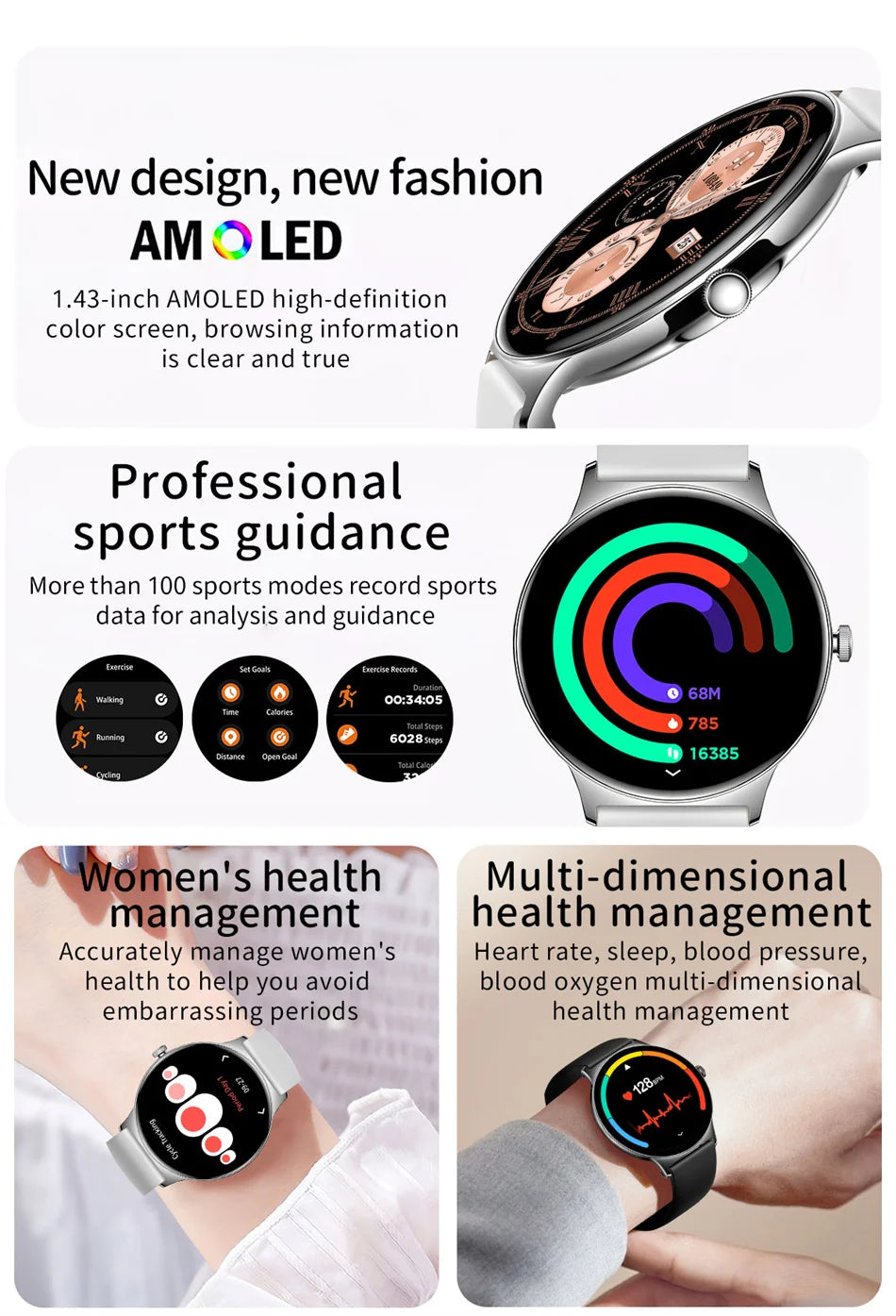 For Huawei New Ultra Slim AMOLED Smart Watch Women Screen Always Display Time Heart Rate BT Calling High-end Fashion Smartwatch