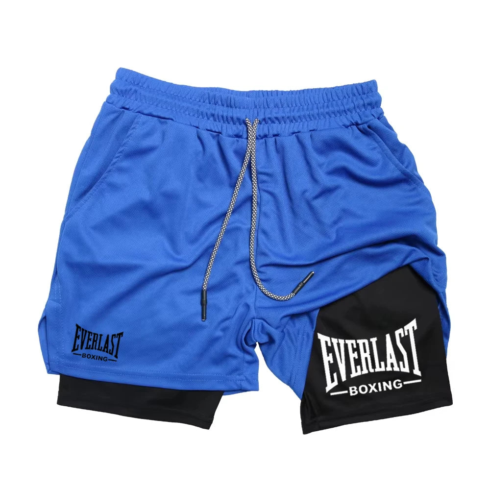 Men's compression gym shorts, EVERLAST printed sports pants, double layered, quick drying, basketball,  muscle, fitness RL0365