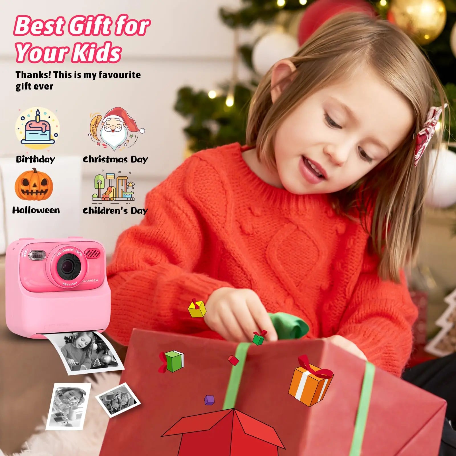 AMORUS Kids Camera Instant 1080P HD Dual Lens Selfie Digital Camera for Girls Boys Christmas Birthday Gifts Toys With 32G Print