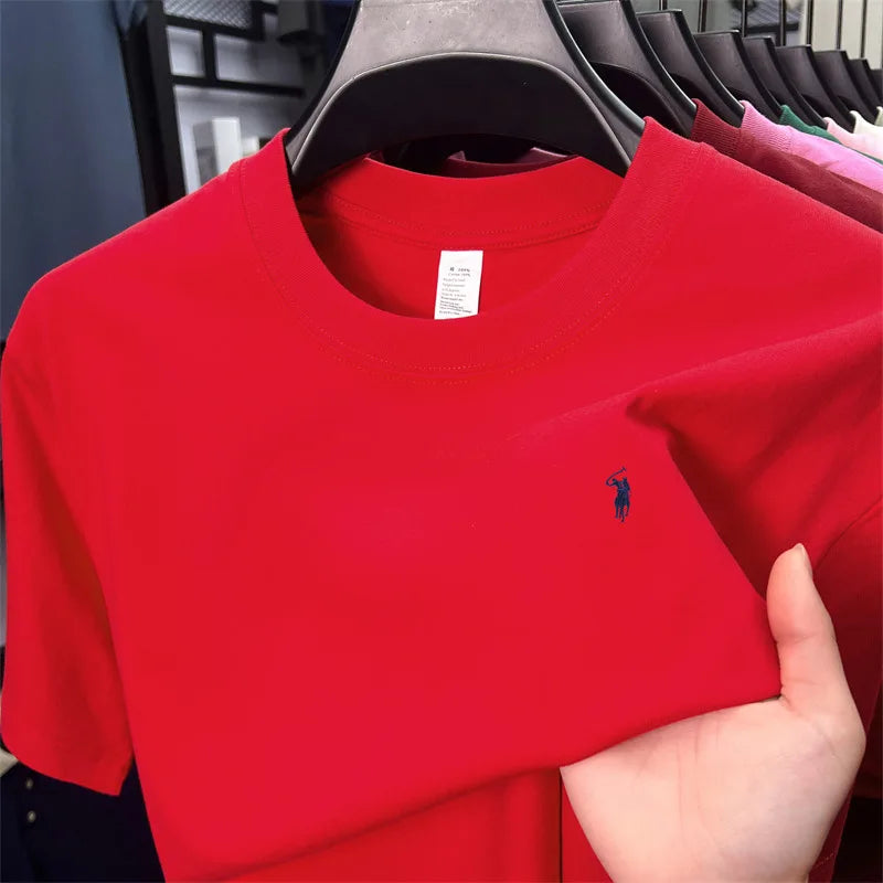 100% cotton men's short sleeve T-shirt fashion brand Paul Pony embroidery summer new high-end comfortable casual round neck top