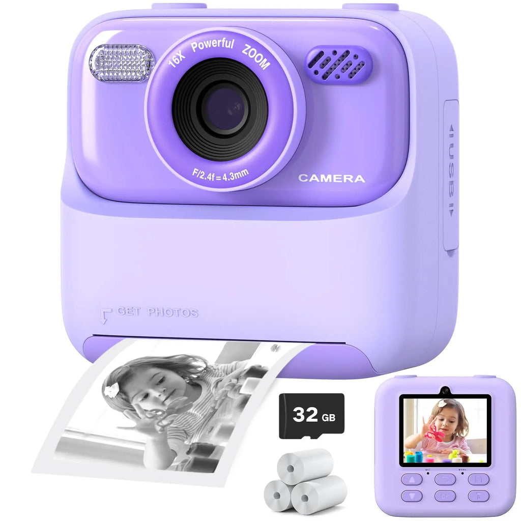 AMORUS Kids Camera Instant 1080P HD Dual Lens Selfie Digital Camera for Girls Boys Christmas Birthday Gifts Toys With 32G Print