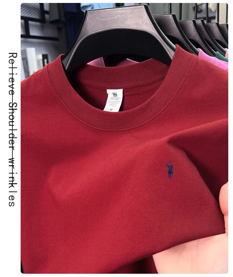 100% cotton men's short sleeve T-shirt fashion brand Paul Pony embroidery summer new high-end comfortable casual round neck top
