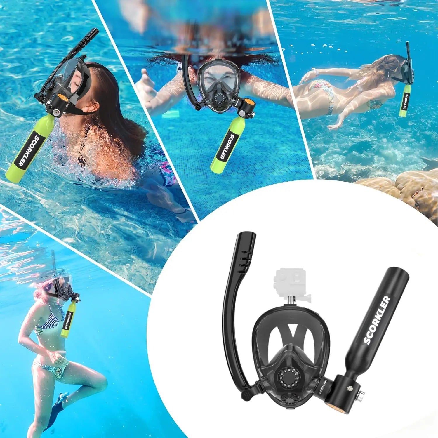 SOCRKLER 0.5L Scuba Diving Tank Set,Mini Oxygen Cylinder with Full Face Snorkel Mask,Portable Travel Diving Kit Christmas Gift