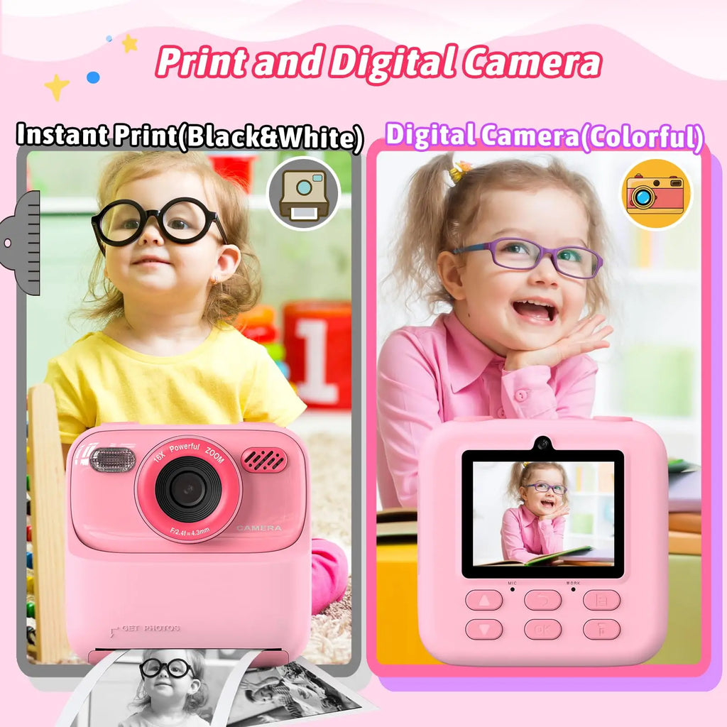 AMORUS Kids Camera Instant 1080P HD Dual Lens Selfie Digital Camera for Girls Boys Christmas Birthday Gifts Toys With 32G Print