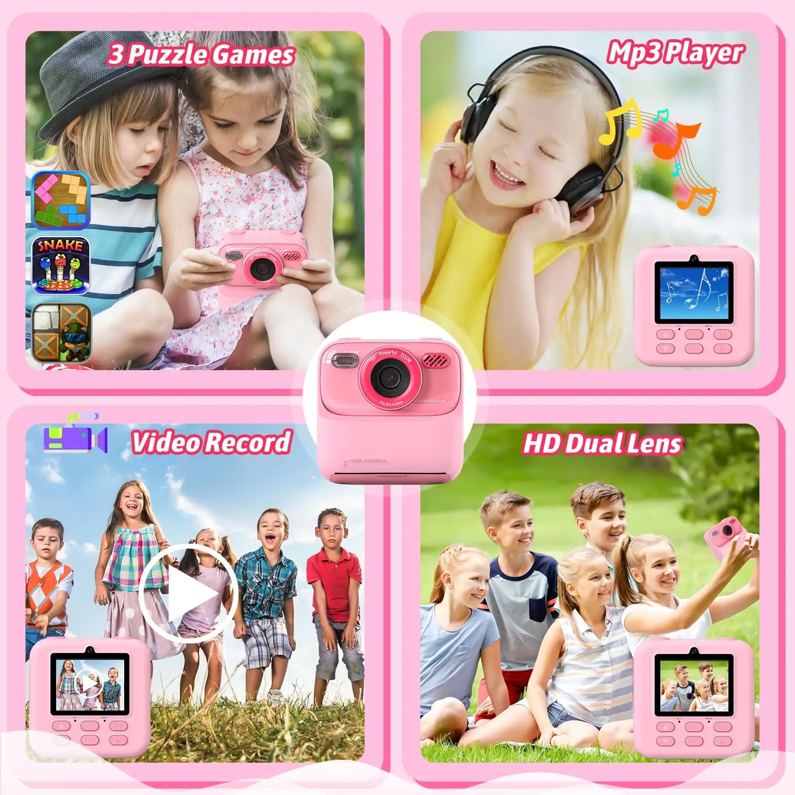 AMORUS Kids Camera Instant 1080P HD Dual Lens Selfie Digital Camera for Girls Boys Christmas Birthday Gifts Toys With 32G Print