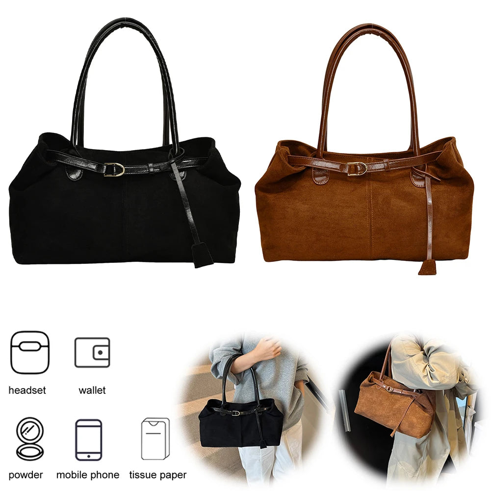 Women PU Fashion Shoulder Bag Solid Color Stylish Shoulder Purse Hasp Closure Simple Commuting Bag Travel Hobo Bag