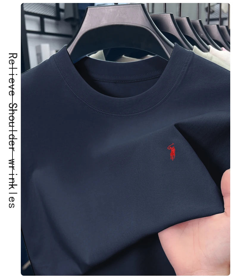 100% cotton men's short sleeve T-shirt fashion brand Paul Pony embroidery summer new high-end comfortable casual round neck top