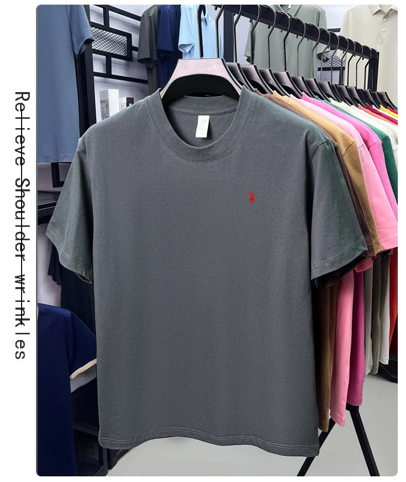 100% cotton men's short sleeve T-shirt fashion brand Paul Pony embroidery summer new high-end comfortable casual round neck top