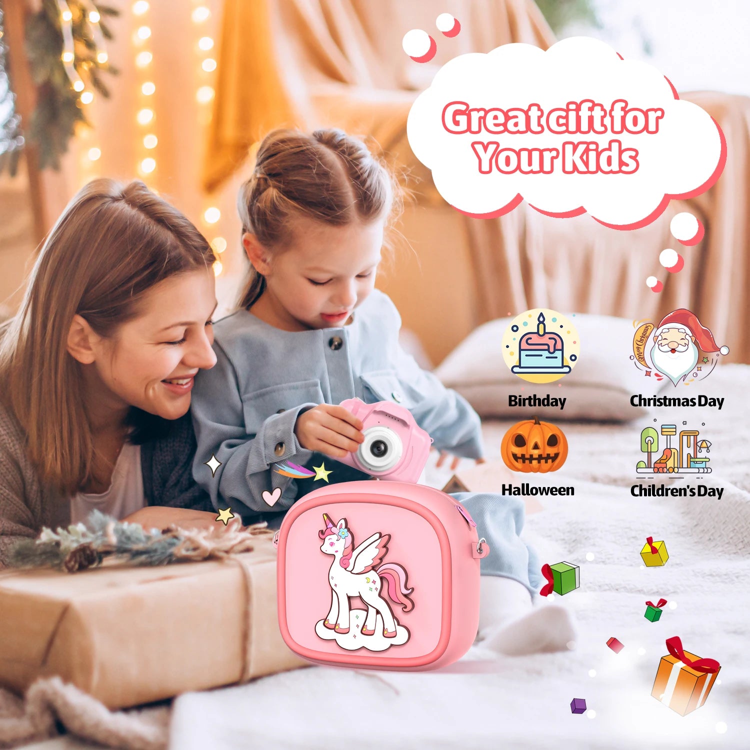 AMORUS Kids Camera Instant 1080P HD Dual Lens Selfie Digital Camera for Girls Boys Christmas Birthday Gifts Toys With 32G Print