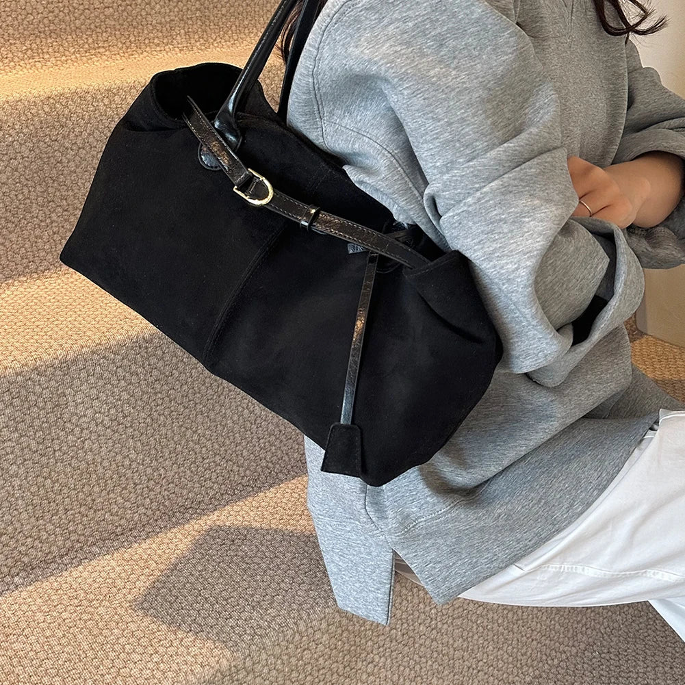 Women PU Fashion Shoulder Bag Solid Color Stylish Shoulder Purse Hasp Closure Simple Commuting Bag Travel Hobo Bag