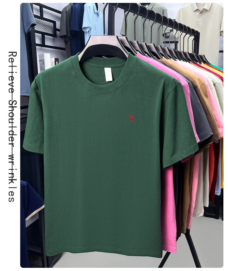 100% cotton men's short sleeve T-shirt fashion brand Paul Pony embroidery summer new high-end comfortable casual round neck top