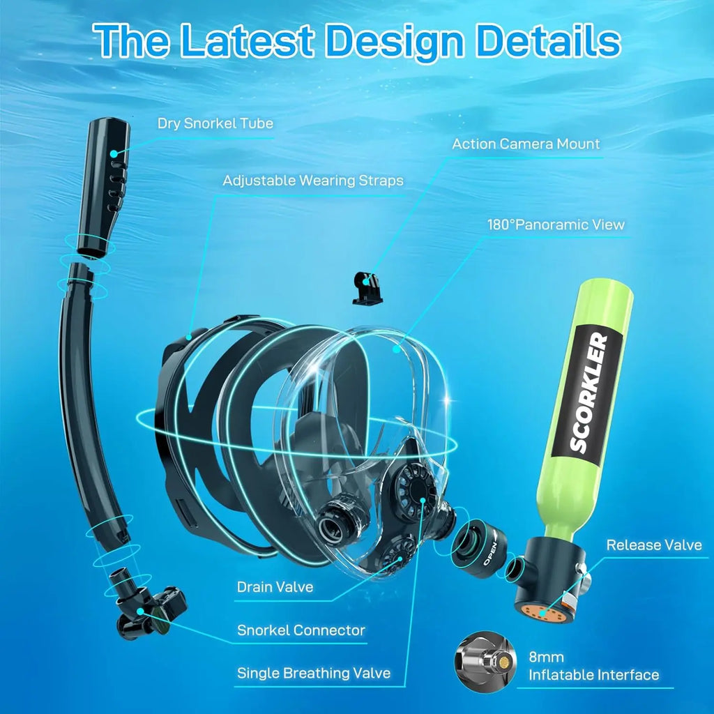 SOCRKLER 0.5L Scuba Diving Tank Set,Mini Oxygen Cylinder with Full Face Snorkel Mask,Portable Travel Diving Kit Christmas Gift