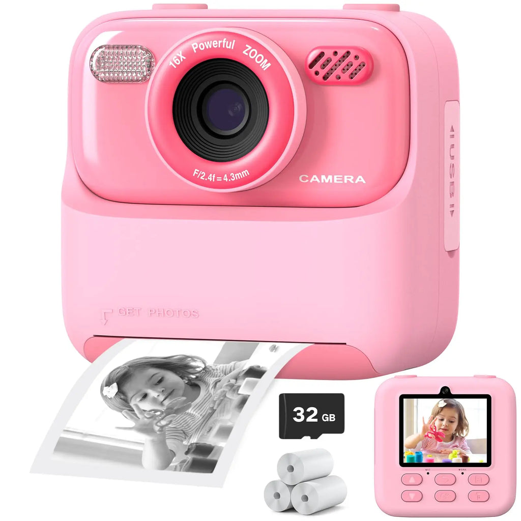 AMORUS Kids Camera Instant 1080P HD Dual Lens Selfie Digital Camera for Girls Boys Christmas Birthday Gifts Toys With 32G Print